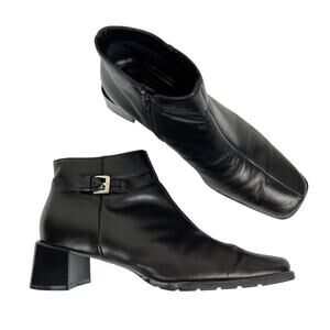 Vintage Ecco Black Leather Square‎ Toe Ankle Boots Booties Size 7